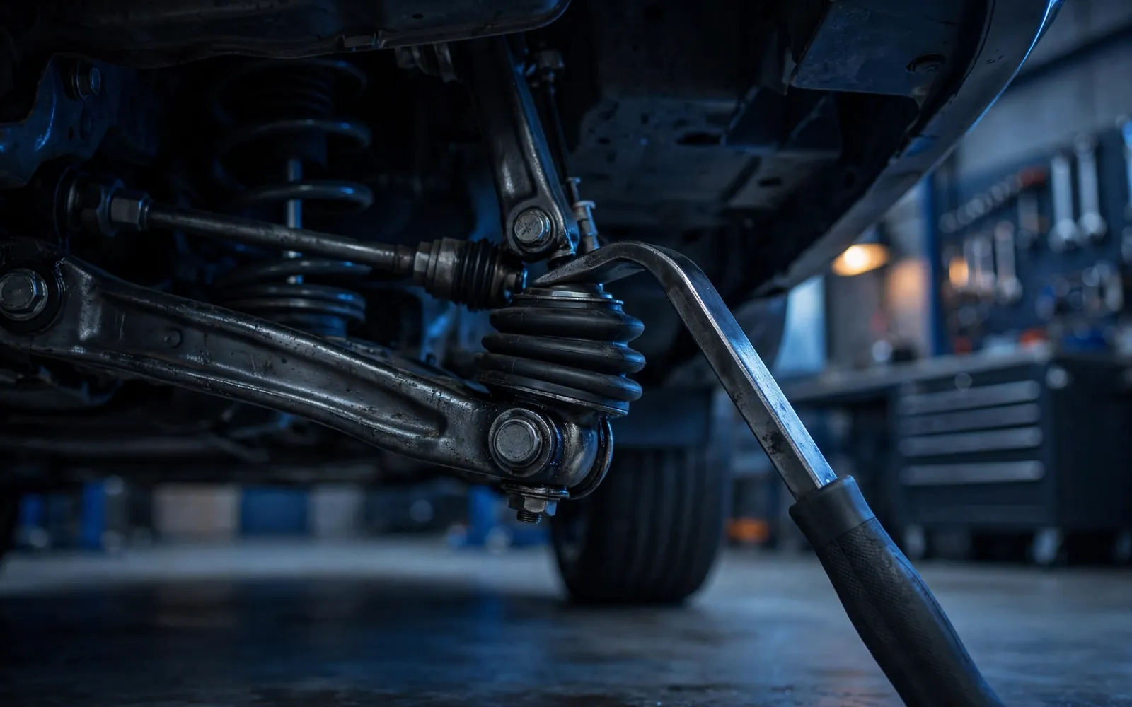Ball joint check under a car